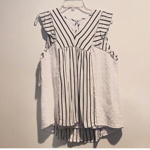 Doe & Rae Navy Stripe Crochet Eyelet Lace Tank Top, Size L